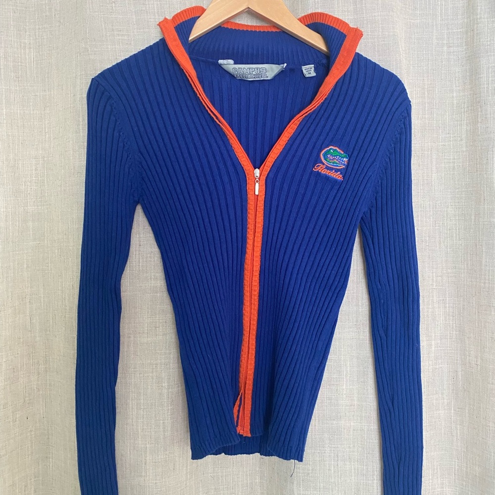 Gators Blue and Orange Ribbed Zip-Up Sweater